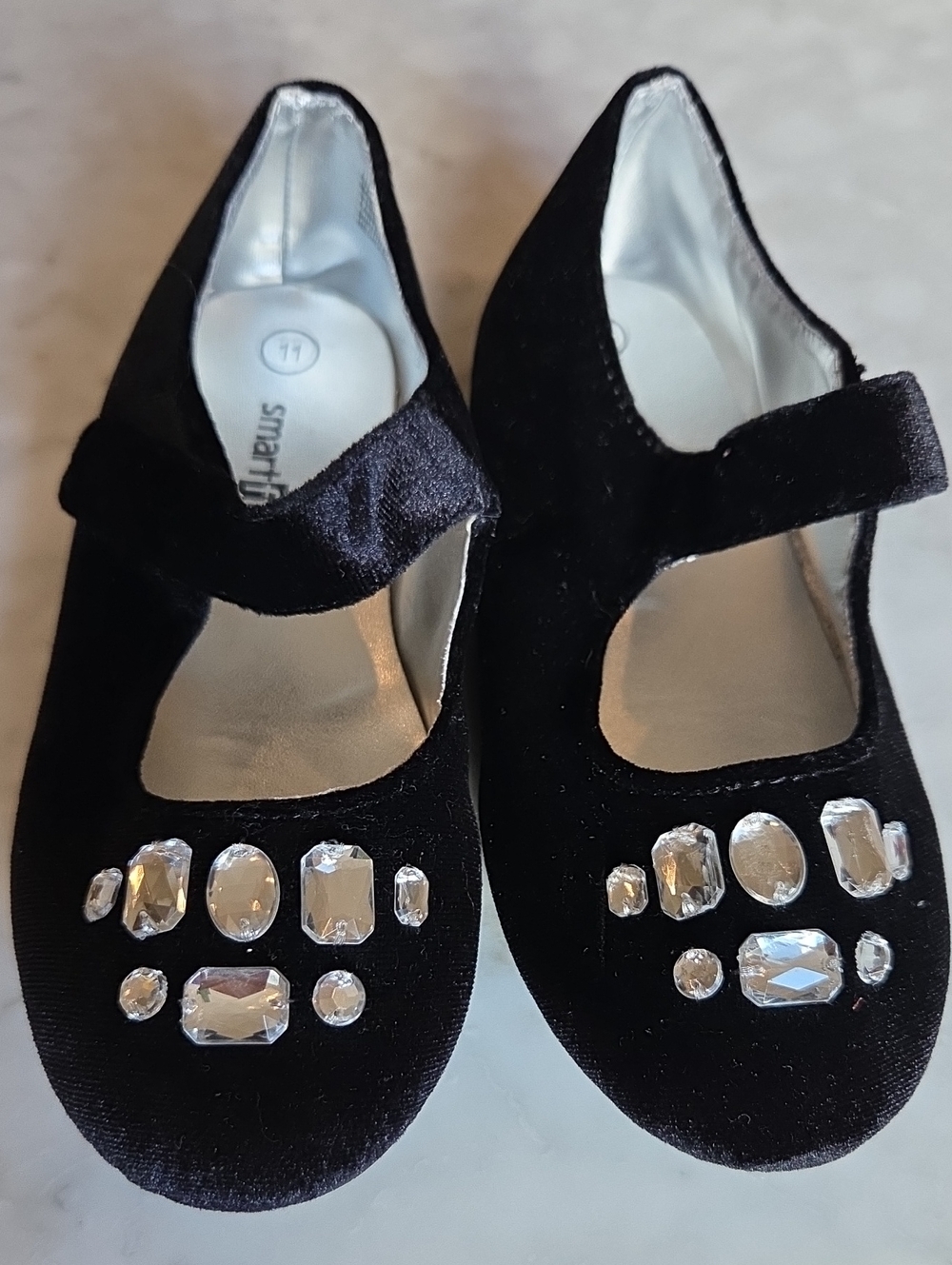 SmartFit Black Velvet Mary Jane Flats with Crystal Accents